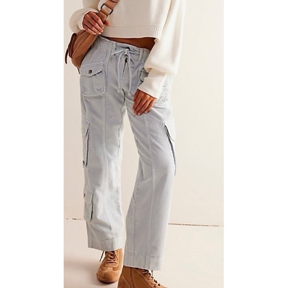 We The Free Tahiti Pull-On Cargo Cord Pants Light Blue Sz Medium
